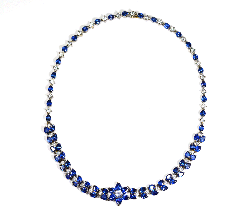 Sapphire and Baguette Diamond Cluster Pendant | Pravins